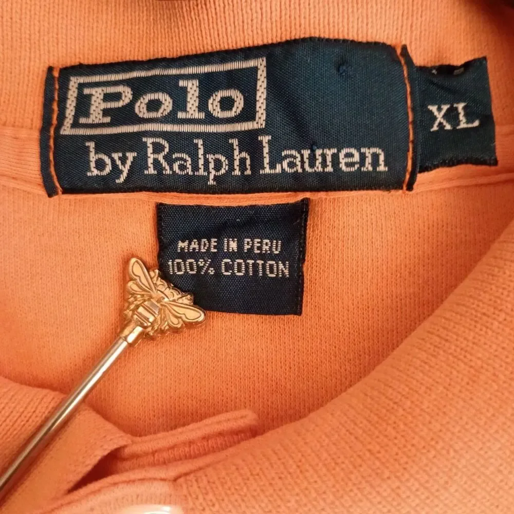 Polo Ralph Lauren Mens XL Orange Mesh Cotton Short Sleeve Polo Shirt Blue Pony